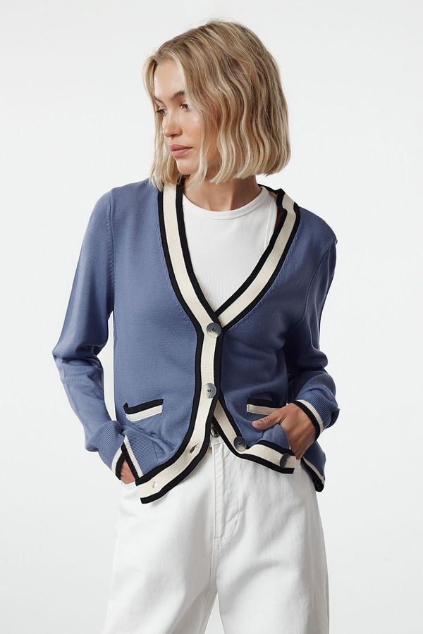 Trendyol Trendyol Blue Color Block Knit Cardigan