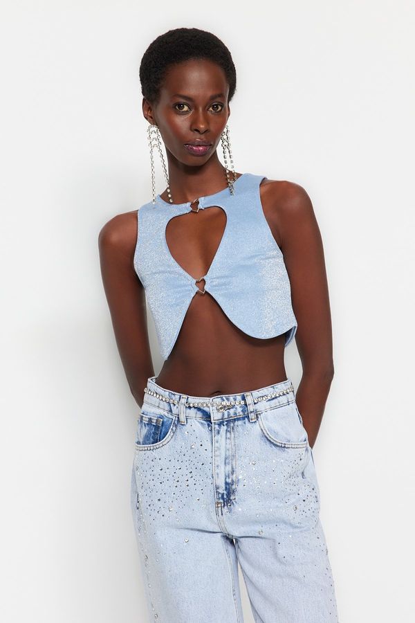 Trendyol Trendyol Blue Crop Knitted Window/Cut Out Detailed Bustier with Accessories
