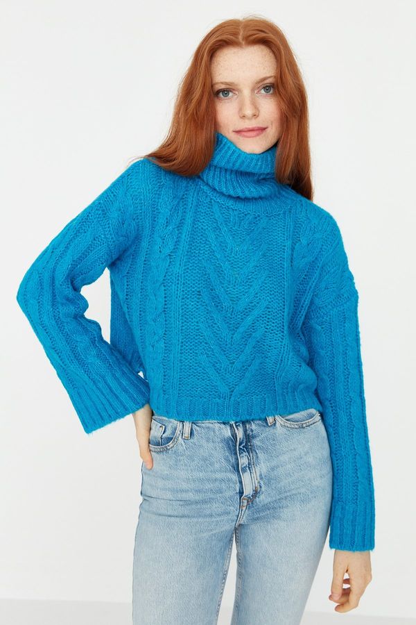 Trendyol Trendyol Blue Crop Turtleneck Knitwear Sweater