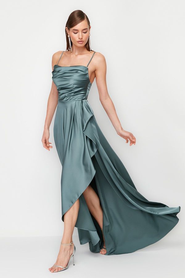 Trendyol Trendyol Blue Draped Satin Long Evening Dress