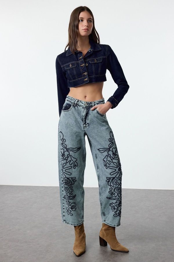 Trendyol Trendyol Blue Embroidered High Waist Balloon Jeans