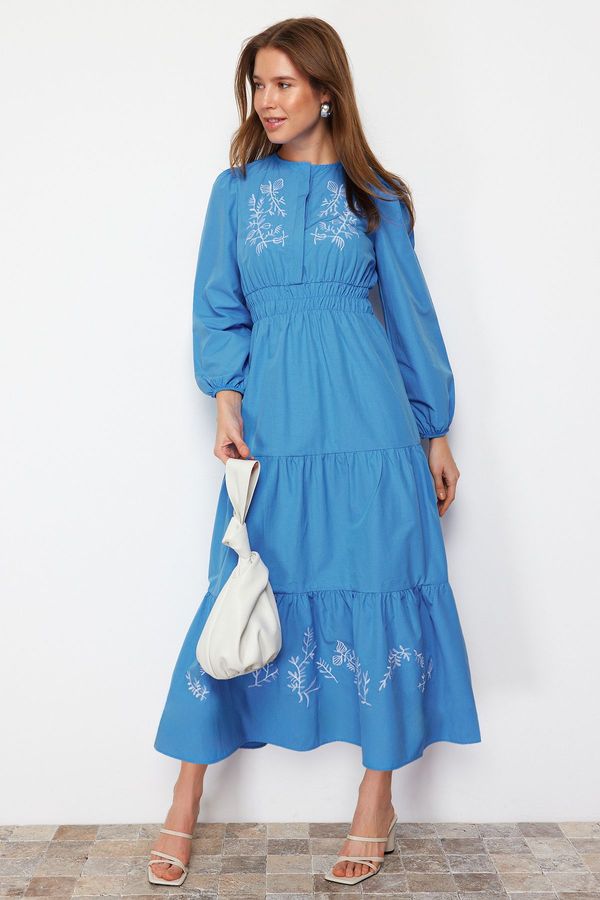 Trendyol Trendyol Blue Embroidery Detailed Woven Dress