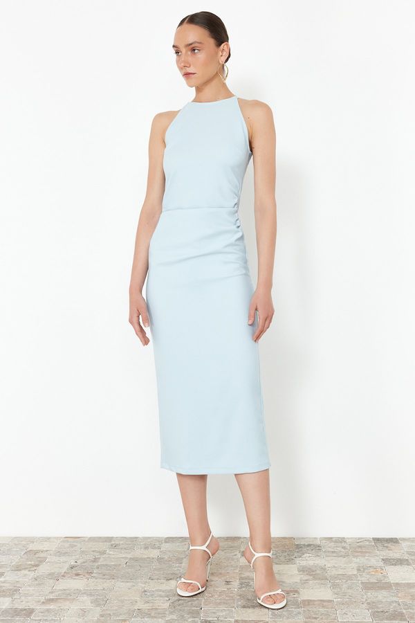 Trendyol Trendyol Blue Fitted Halter Neck Midi Pencil Skirt Woven Dress
