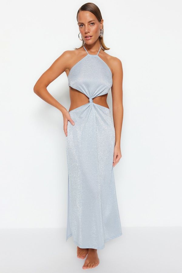 Trendyol Trendyol Blue Fitted Maxi Knitted Cut Out/Window Beach Dress