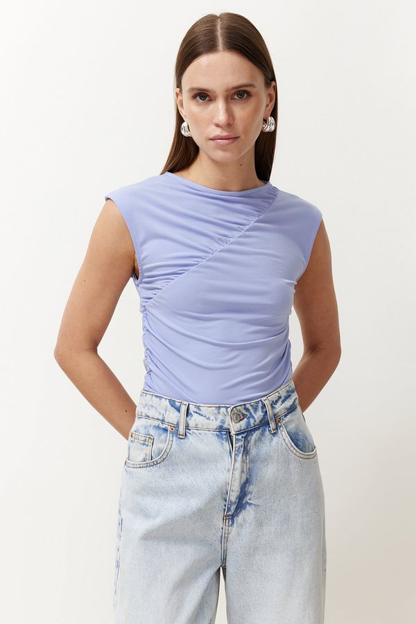 Trendyol Trendyol Blue Fitted/Fitted Gathered Stretch Knitted Blouse