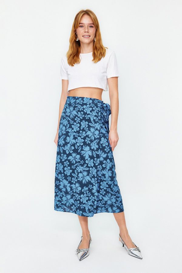 Trendyol Trendyol Blue Floral Patterned Midi Woven Skirt