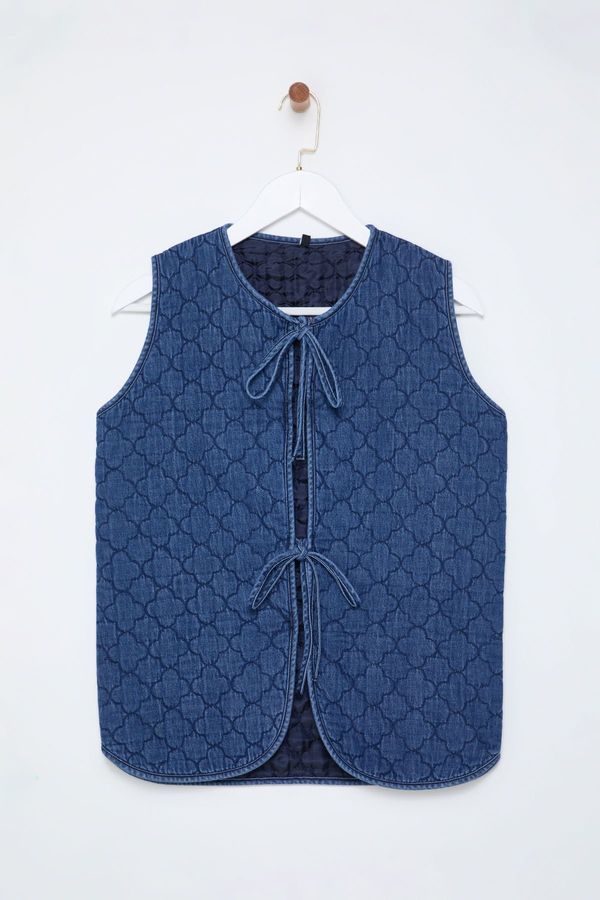 Trendyol Trendyol Blue Front Tie Quilted Denim Vest