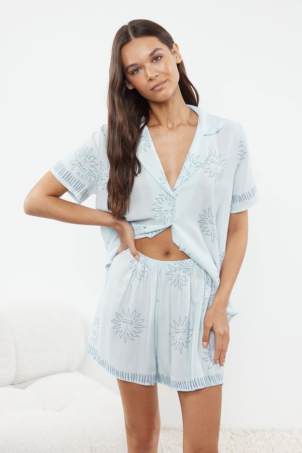 Trendyol Trendyol Blue Galaxy Patterned Viscose Woven Pajama Set