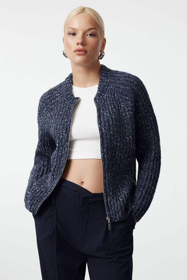 Trendyol Trendyol Blue Gradient Zippered Knitwear Cardigan