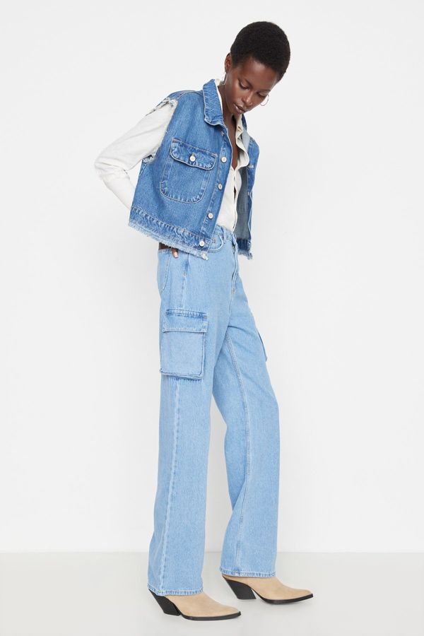 Trendyol Trendyol Blue High Waist Wide Leg Jeans with Cargo Pocket