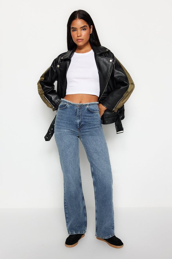 Trendyol Trendyol Blue High Waist Wide Leg Jeans with Detachment Belt