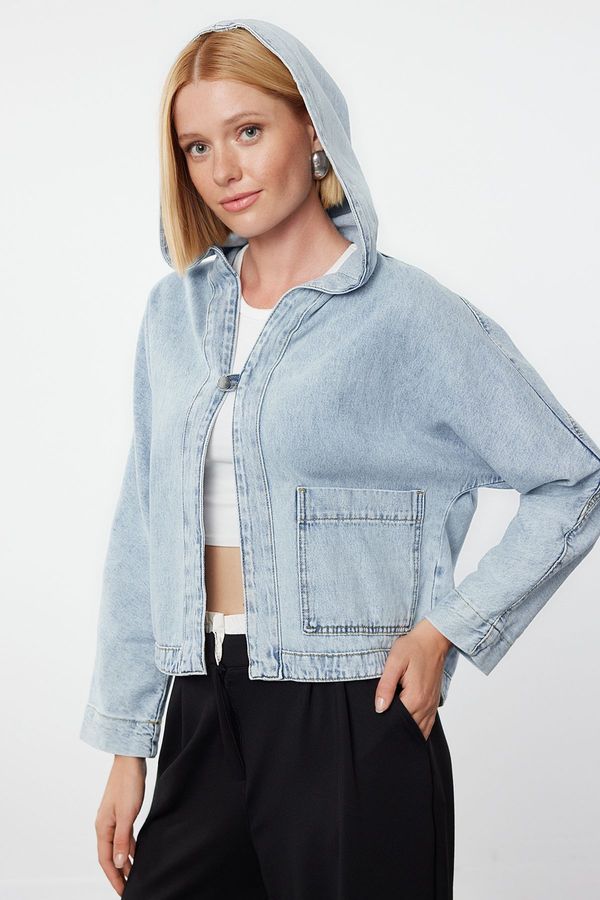 Trendyol Trendyol Blue Hooded Denim Jacket