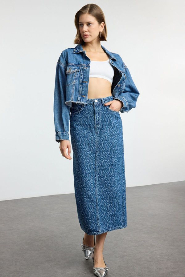 Trendyol Trendyol Blue Jacquard Blue Denim Skirt