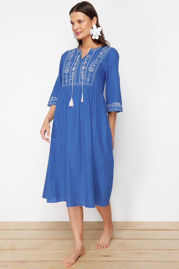 Trendyol Trendyol Blue Midi Woven Embroidered Beach Dress