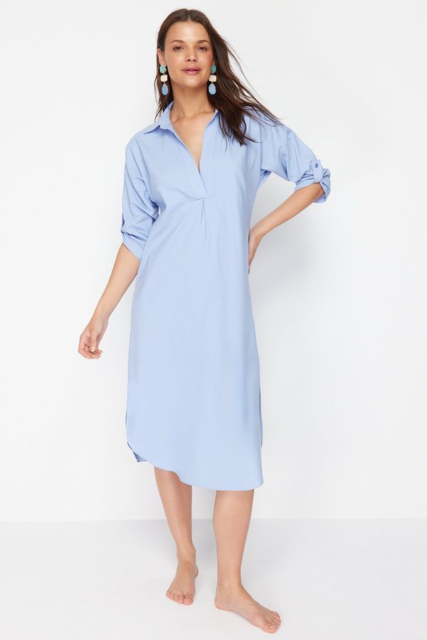 Trendyol Trendyol Blue Midi Woven Slit Beach Dress