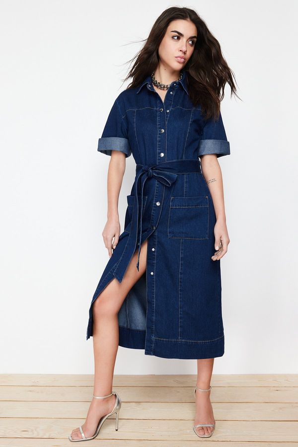 Trendyol Trendyol Blue More Sustainable Belted Denim Maxi Dress