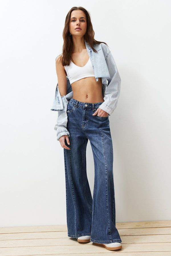 Trendyol Trendyol Blue More Sustainable Stitching Detailed High Waist Wide Leg Jeans