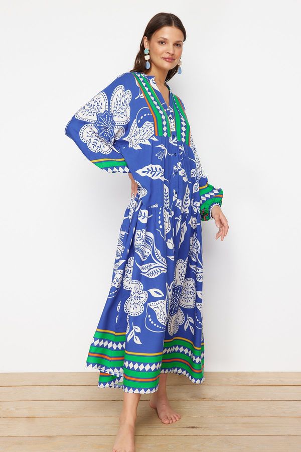 Trendyol Trendyol Blue-Multicolored Floral Relaxed Regular Woven 100% Polyester Dress