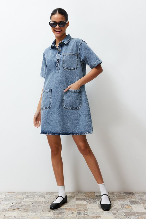 Trendyol Trendyol Blue Oversize Mini Denim Dress