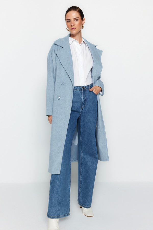 Trendyol Trendyol Blue Oversize Wide Cut Long Wool Cachet Coat
