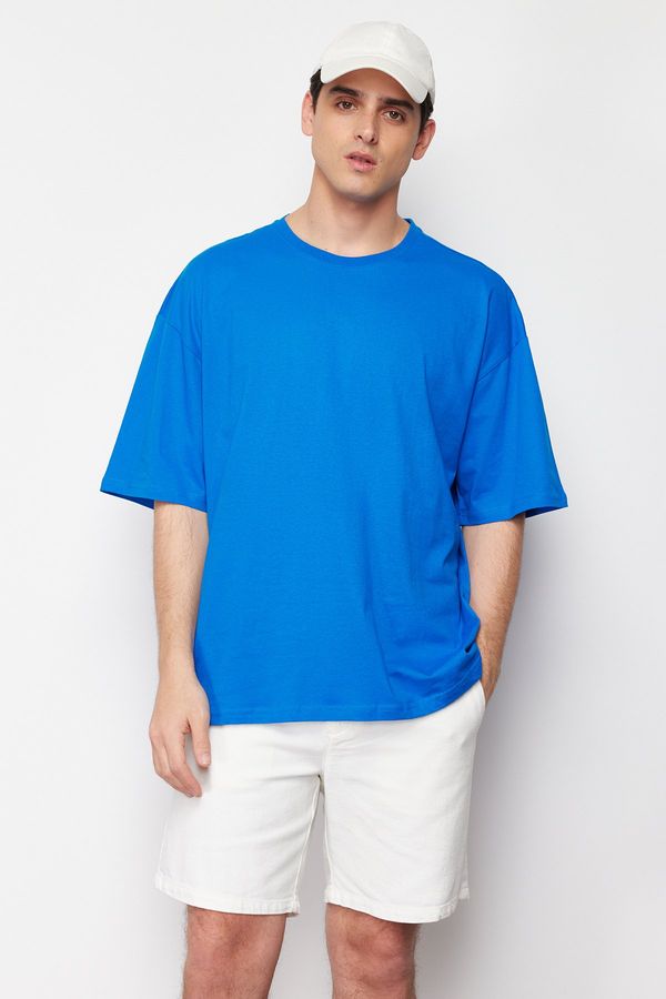 Trendyol Trendyol Blue Oversize/Wide-Fit Basic 100% Cotton T-Shirt