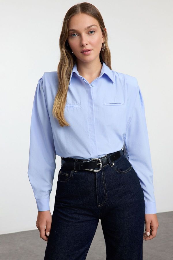 Trendyol Trendyol Blue Padding Detailed Oversize Wide Fit Shirt