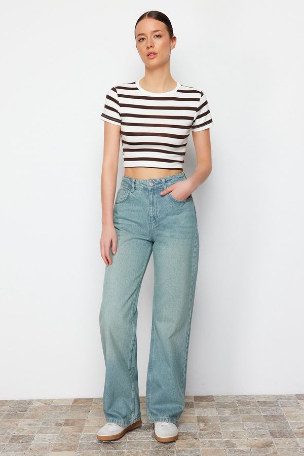 Trendyol Trendyol Blue Pale Effect Vintage High Waisted Wide Leg Jeans