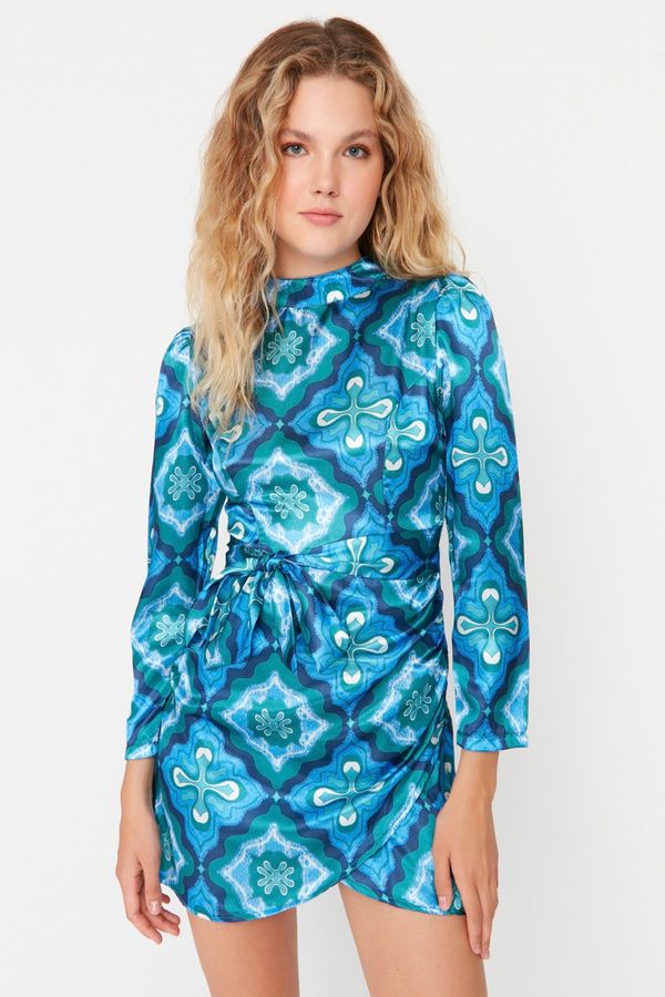 Trendyol Trendyol Blue Patterned Satin Woven Dress