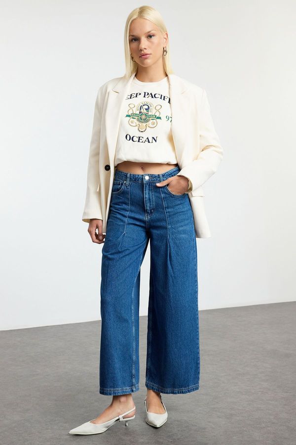 Trendyol Trendyol Blue Pleated High Waist Wide Leg Jeans