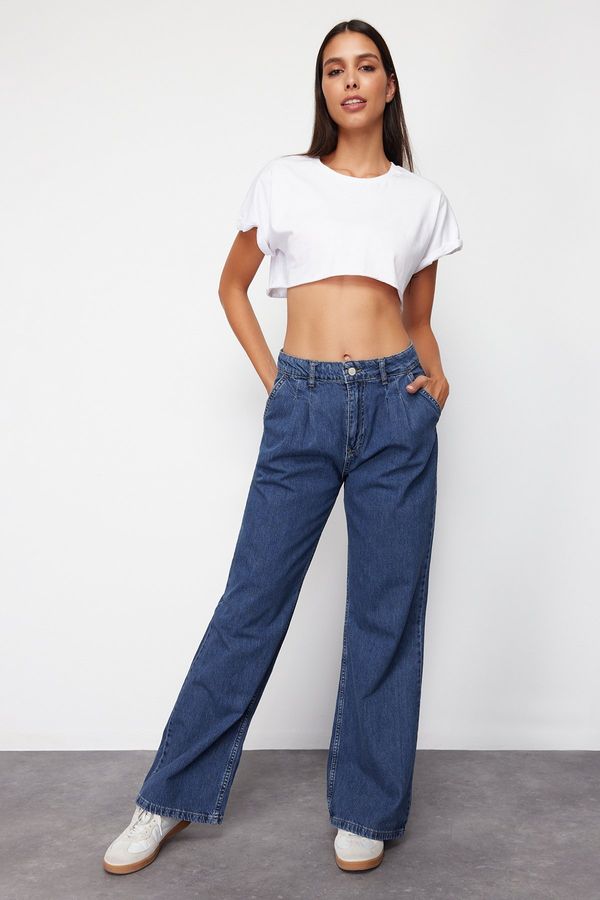 Trendyol Trendyol Blue Pleated High Waist Wide Leg Jeans