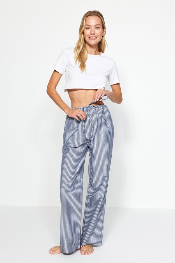 Trendyol Trendyol Blue Premium Striped Pajama bottoms with fastening detail, wide fit