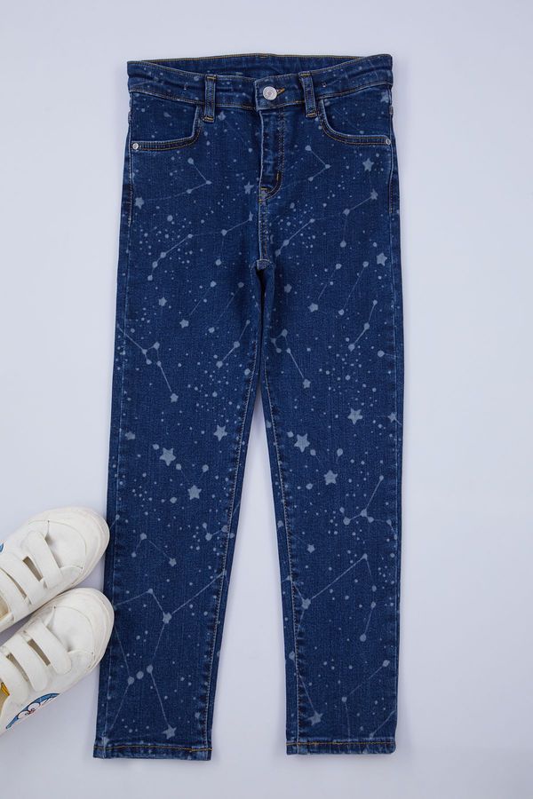 Trendyol Trendyol Blue Printed Cotton Denim Trousers