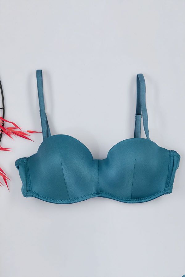 Trendyol Trendyol Blue Push-Up Full Cup Strapless Knitted Bra with Removable String Straps