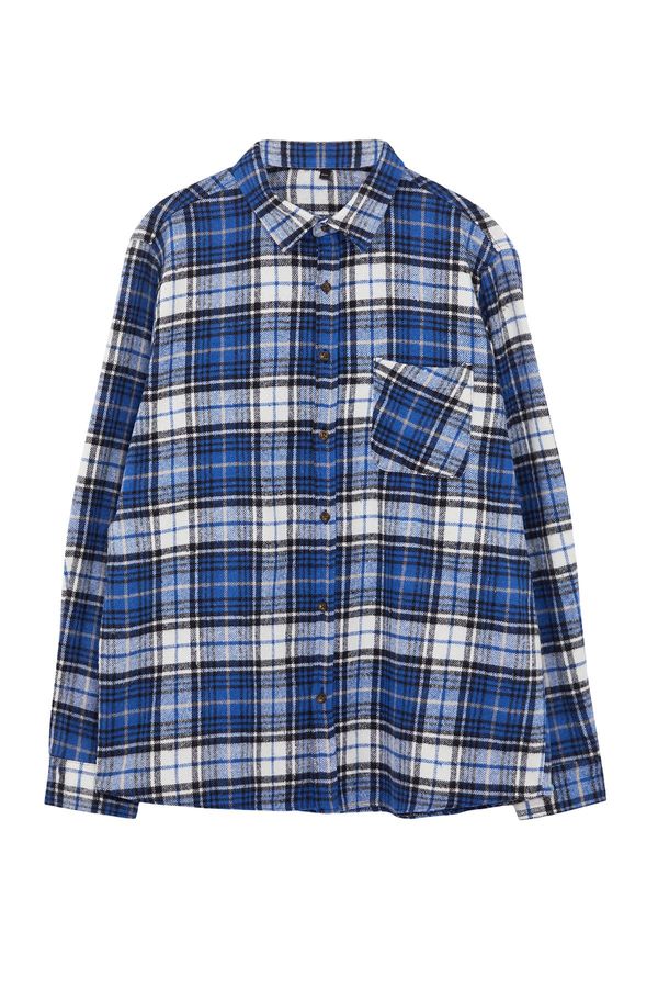 Trendyol Trendyol Blue Regular Fit Winter Checkered Plaid Lumberjack Plus Size Shirt