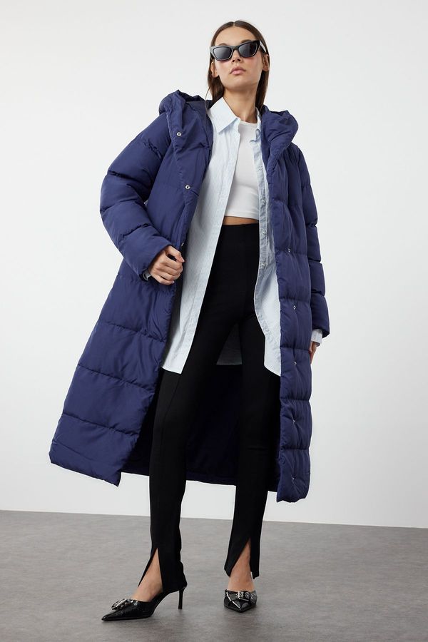 Trendyol Trendyol Blue Regular Side Snap Closure Water Repellent Long Quilted Puffer Jacket