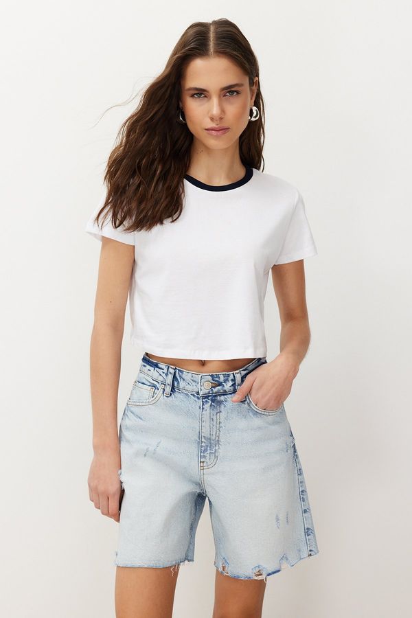 Trendyol Trendyol Blue Ripped Denim Bermuda