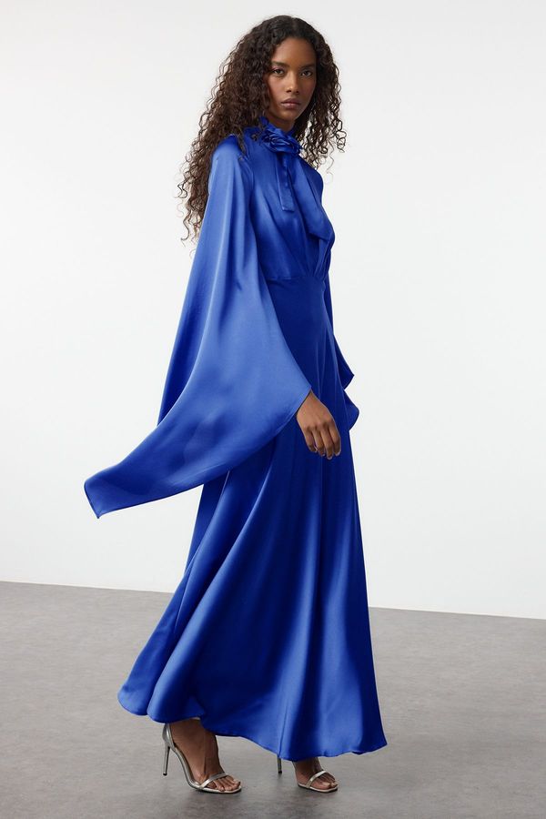 Trendyol Trendyol Blue Rose Accessory Satin Woven Evening Dress