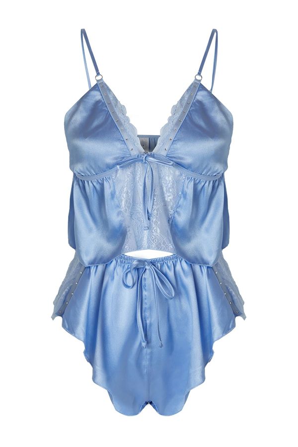 Trendyol Trendyol Blue Satin Lace Detailed Coverless Lingerie Set