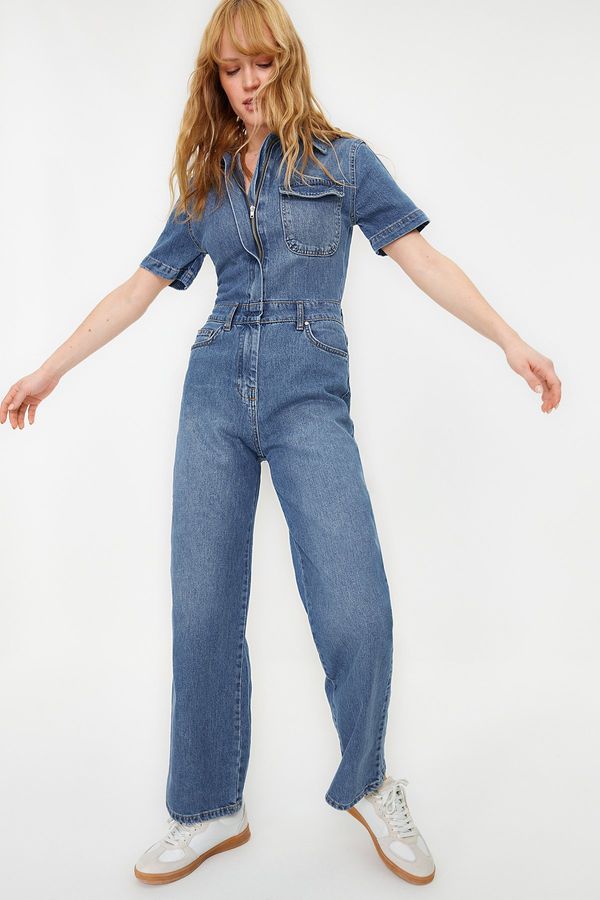 Trendyol Trendyol Blue Short Sleeve Denim Jumpsuit