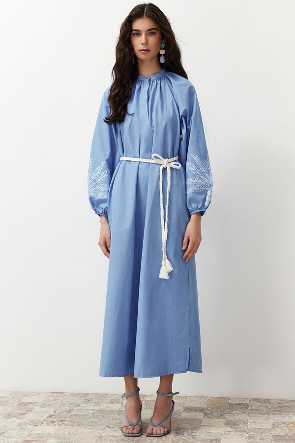 Trendyol Trendyol Blue Sleeve Embroidered / Embroidered Balloon Sleeve Woven Dress