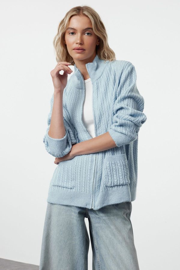 Trendyol Trendyol Blue Soft Texture Basic Knitwear Cardigan