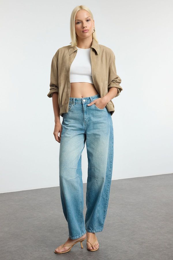 Trendyol Trendyol Blue Stitch Detailed High Waist Barrel Baggy Jeans