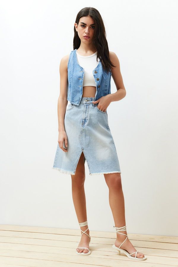 Trendyol Trendyol Blue Stitching Detailed Denim Skirt