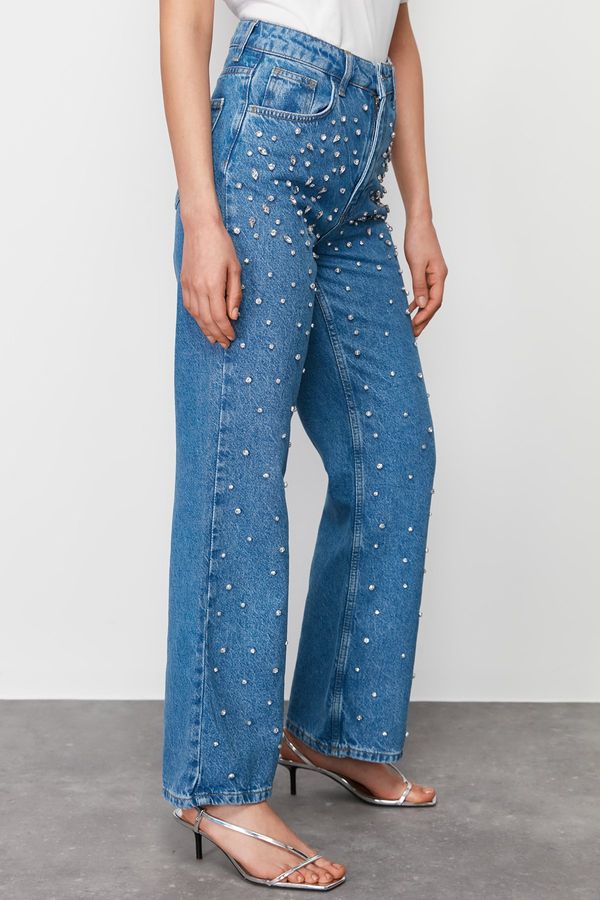 Trendyol Trendyol Blue Stone High Waist Wide Leg Jeans
