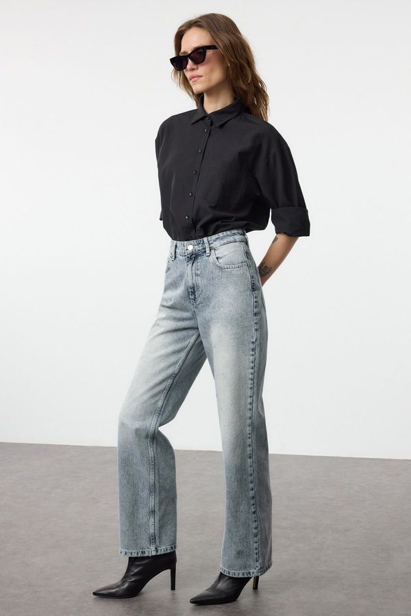 Trendyol Trendyol Blue Stone High Waist Wide Leg Jeans