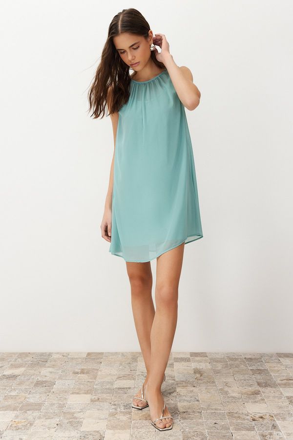 Trendyol Trendyol Blue Straight Cut Chiffon Lined Mini Woven Dress