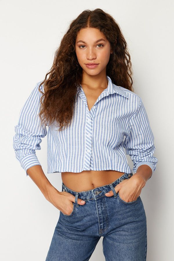 Trendyol Trendyol Blue Striped Low Sleeve Crop Woven Shirt