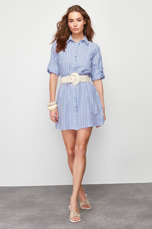 Trendyol Trendyol Blue Striped Mini Woven Shirt Dress