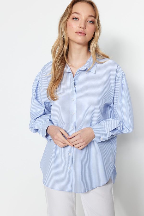 Trendyol Trendyol Blue Striped Oversize/Creature Woven Shirt