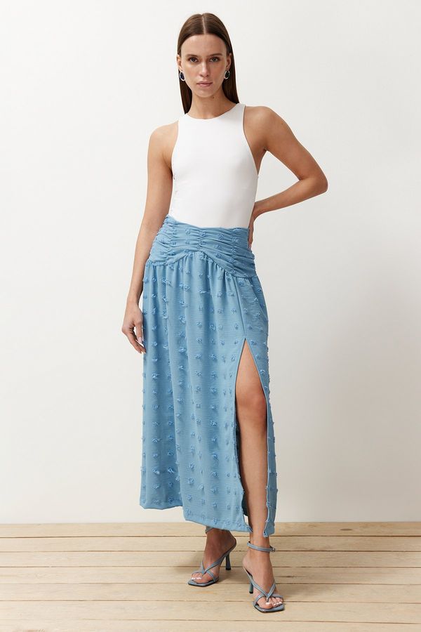Trendyol Trendyol Blue Textured Front Slit Detailed Maxi Length Woven Skirt